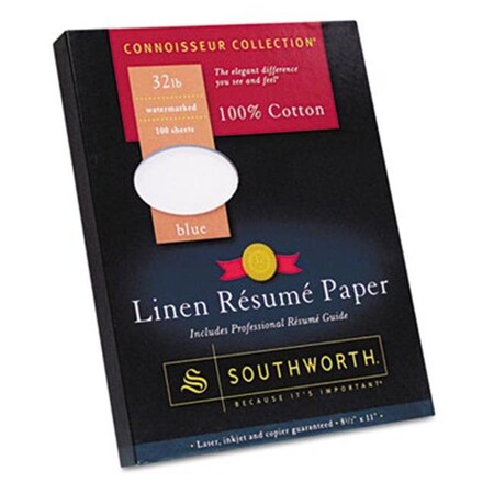 Southworth Co Southworth RD18BCFLN 100 Percent Cotton Linen Resume Paper  Blue  32 lbs.  8.5 x 11  100-Box RD18BCFLN